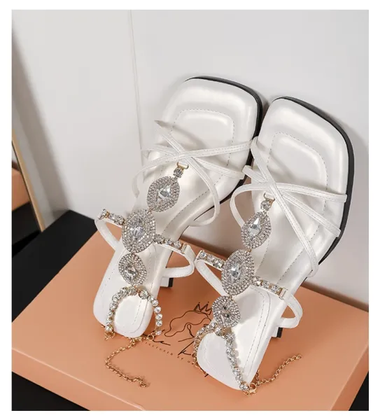 Design Crystal-Embellished Gold Strappy Mules Sandals - 7