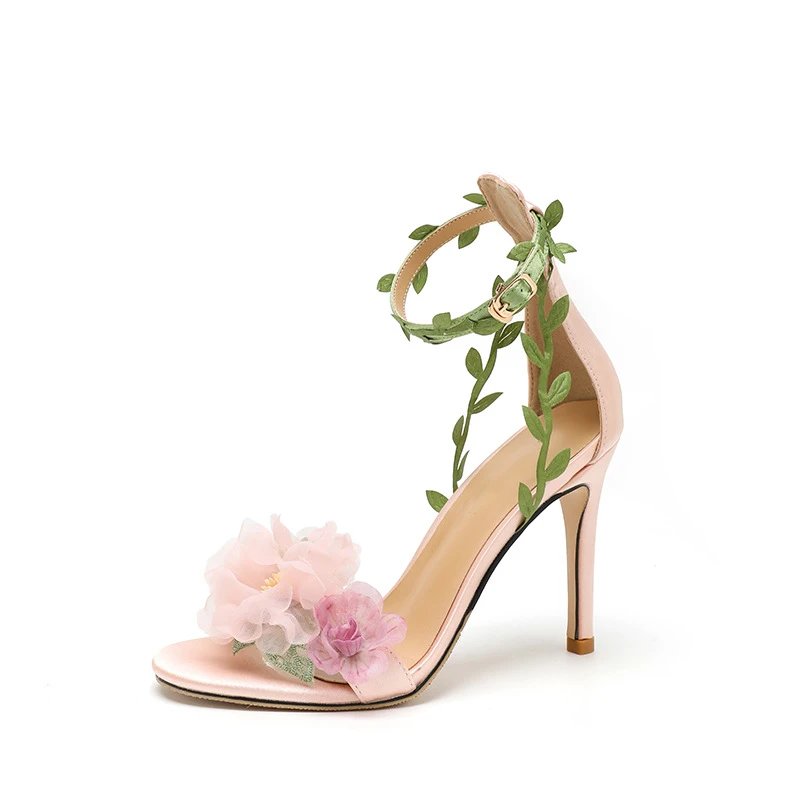 Design Floral Vine Ankle-Strap Stiletto Heels White - 9