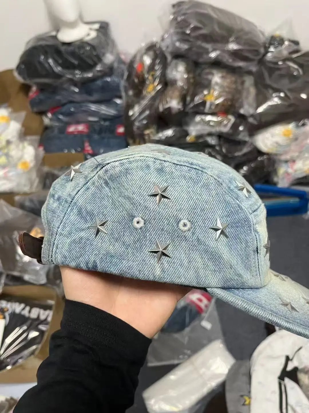 Supreme Denim Star-Studded Five-Panel Cap Light Blue Hats - 11