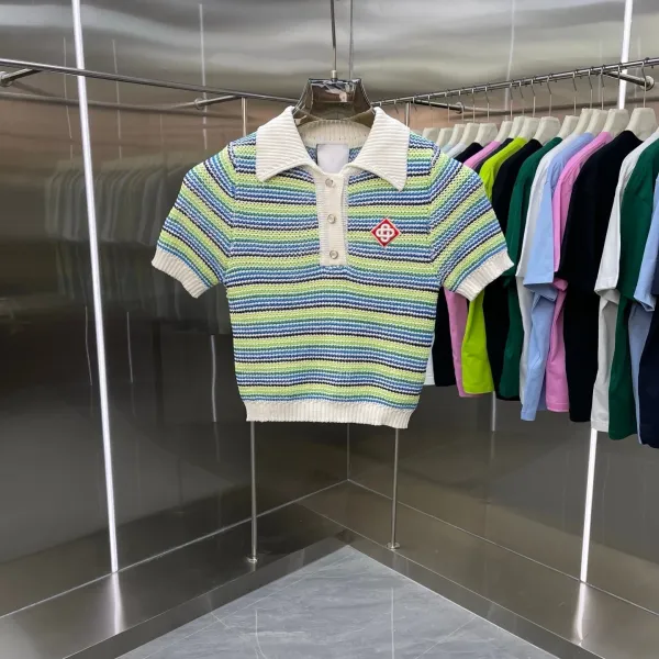 Design Knit Stripe Polo and Skirt Set Multicolor - 3
