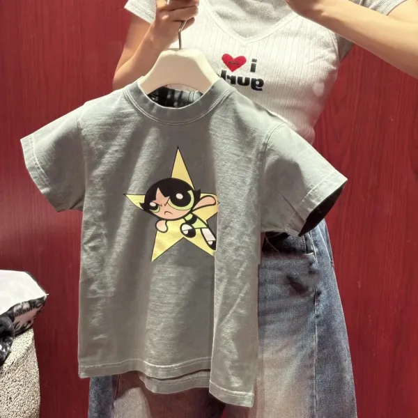 Design Powerpuff Girls x MADHAPPY Star Graphic T-Shirt Charcoal Gray T-Shirt T-Shirts - 3
