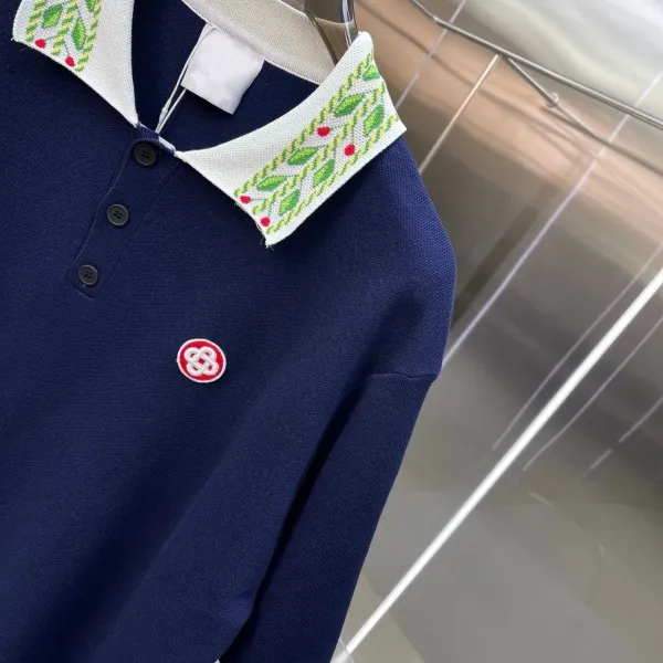 Design Embroidered Collar Polo Navy Polo Shirt - 7