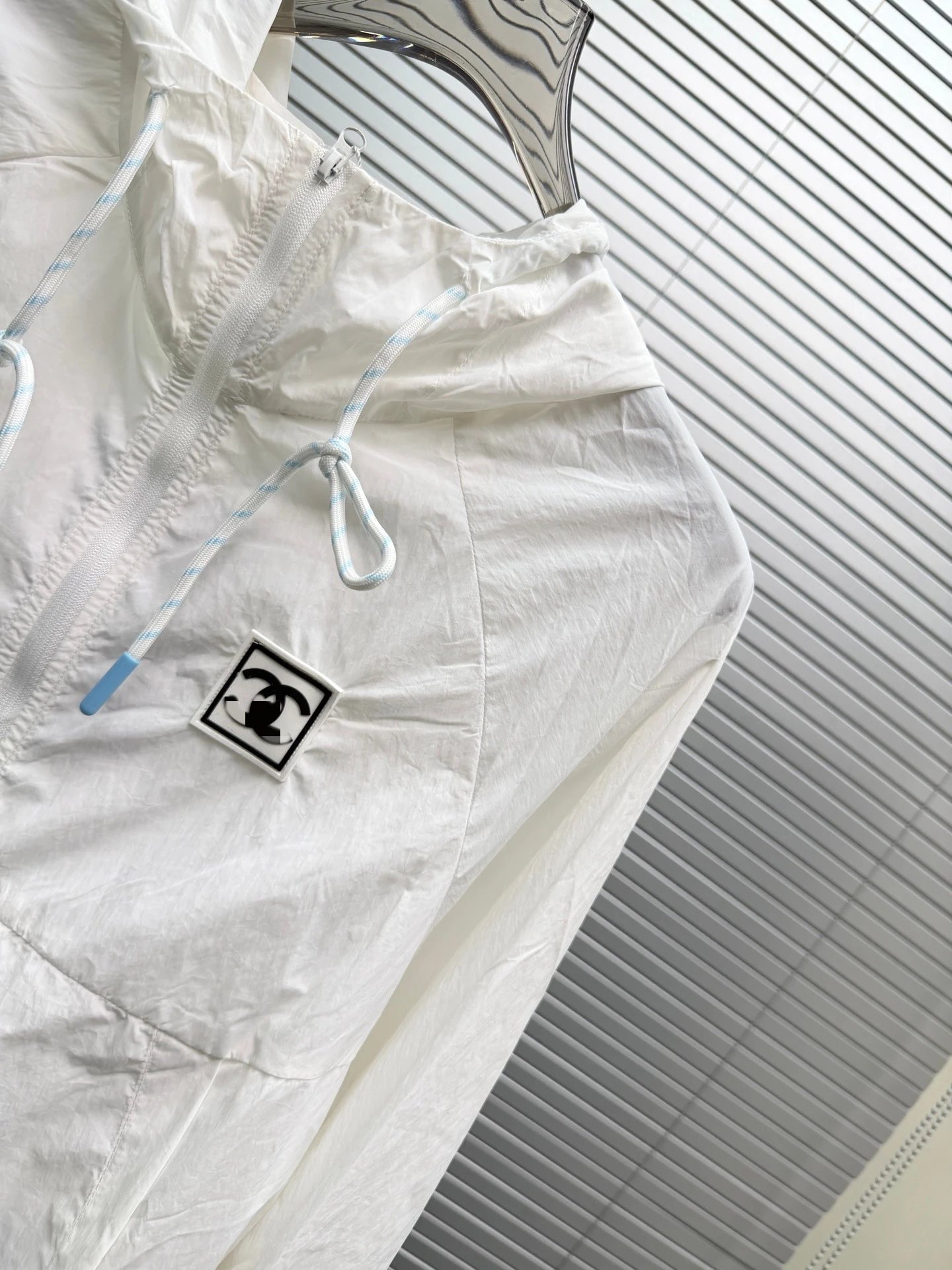 Chanel Logo Patch White Windbreaker Jacket and Shorts Set - 12