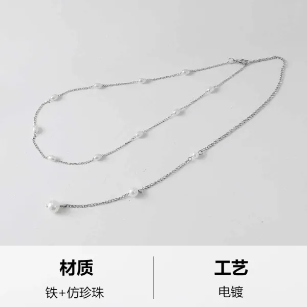 Design Pearl Lariat Necklace Silver Jewelry - 4