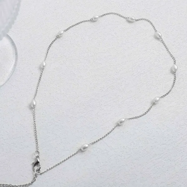 Design Pearl Lariat Necklace Silver Jewelry - 14