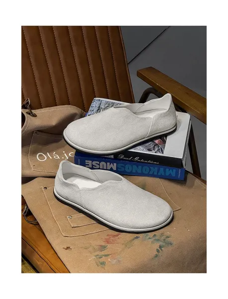 Design Slip-On Loafers White Textured Fabric Casual Shoes - 16