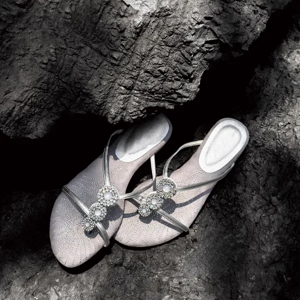 Design Embellished Suede Thong Sandals in Dusty Gray - 16