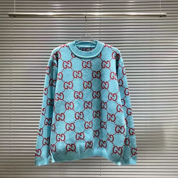 Gucci GG Pattern Light Blue Knit Sweater - 1