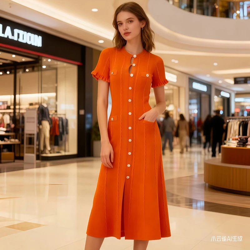 Design Knit Button-Front Midi Dress Burgundy - 9