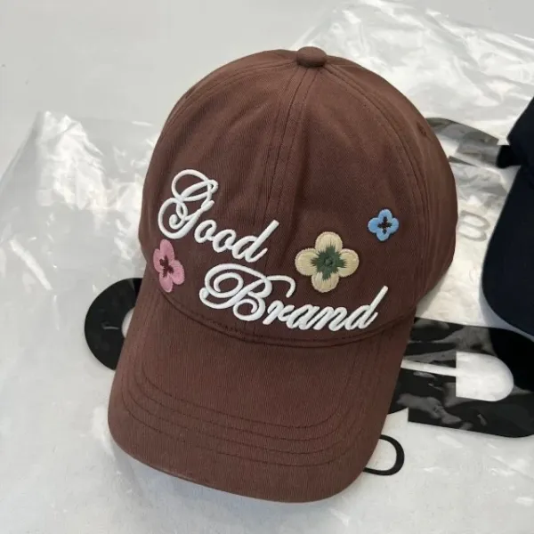 Good Brand Embroidered Floral Baseball Cap Brown - 17