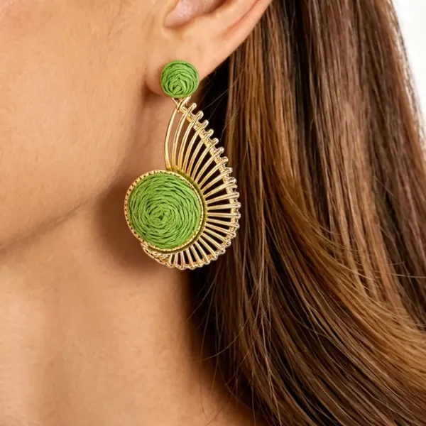 Design Raffia Sunburst Earrings Pink Gold Jewelry - 8