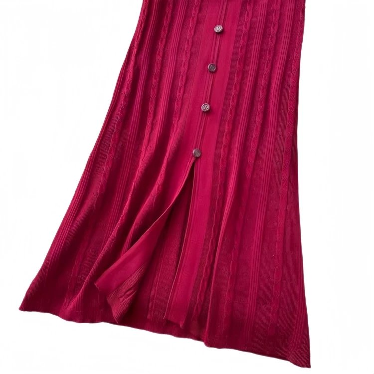Design Knit Button-Front Midi Dress Burgundy - 31