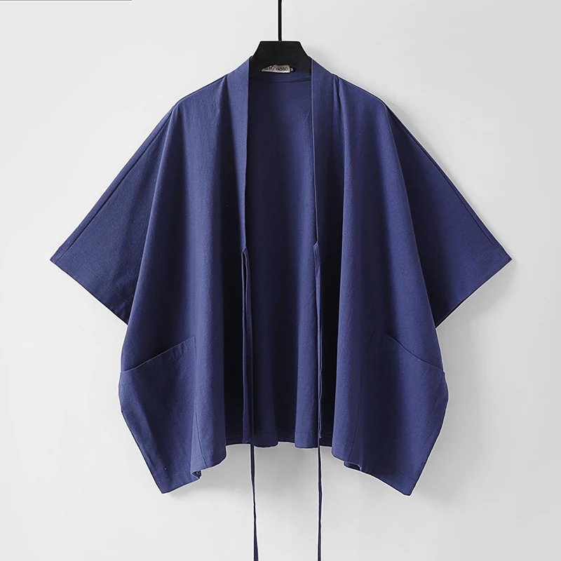 Design Kimono-Style Wrap Top and Drawstring Pants Set Navy - 8
