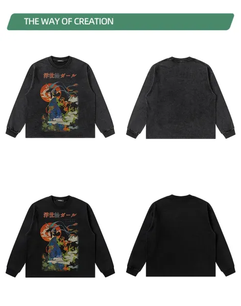 Design Ukiyo-e Girl Black Graphic T-Shirt - 12