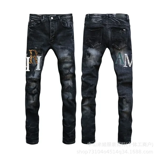 Amiri Script Logo Distressed Slim Fit Jeans Blue - 6