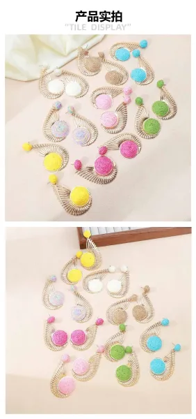 Design Raffia Sunburst Earrings Pink Gold Jewelry - 11