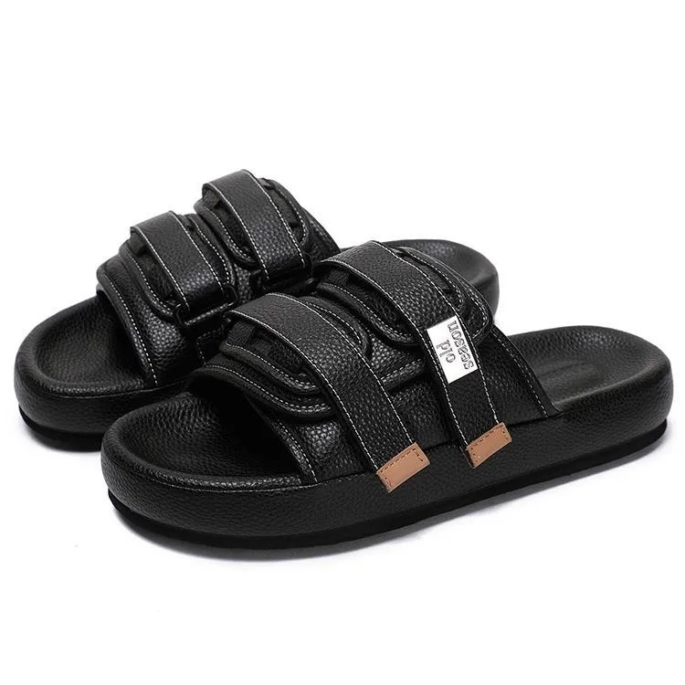 Design Slide Sandal White Leather Strap Slippers - 8