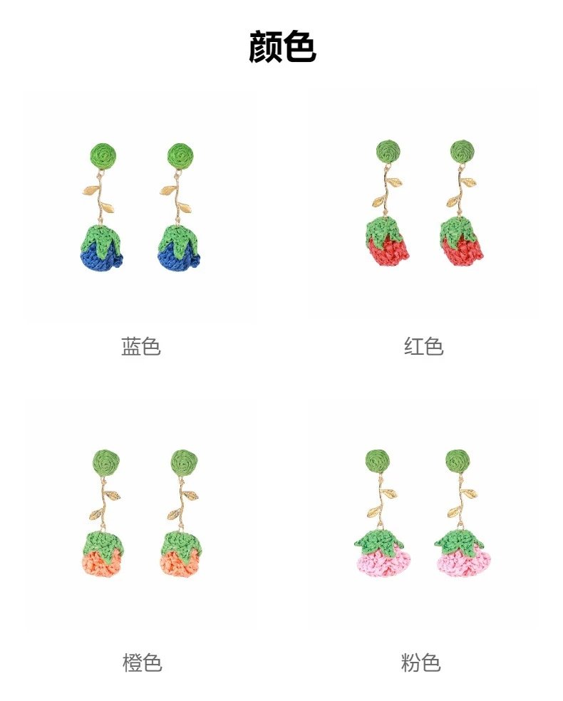 Design Pineapple Rose Earrings Yellow Green Jewelry - 10