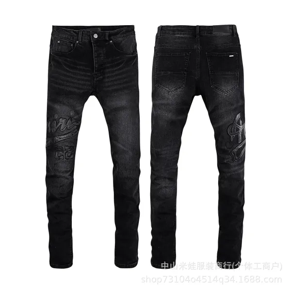 Amiri Script Logo Distressed Slim Fit Jeans Blue - 5