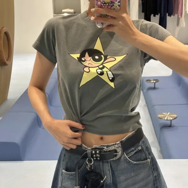 Design Powerpuff Girls x MADHAPPY Star Graphic T-Shirt Charcoal Gray T-Shirt T-Shirts - 5