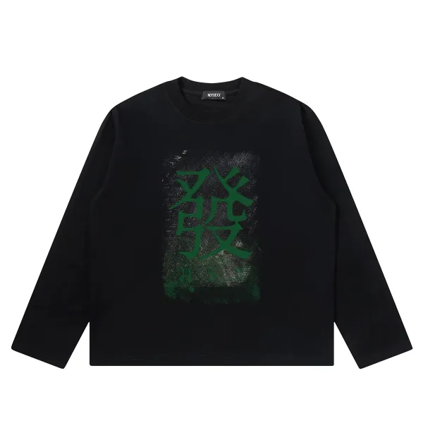 Design NOTGEXX Kanji Print Long Sleeve Tee Black T-Shirts - 24