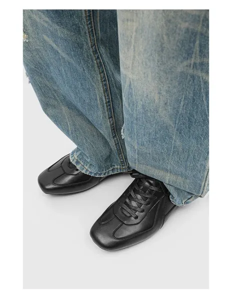 Design Black Leather Low-Top Sneakers - 8