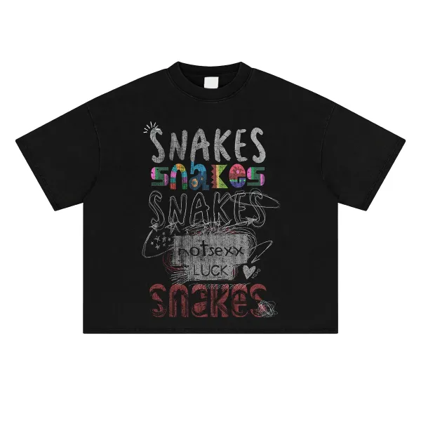 Design Snakes Graphic Cropped T-Shirt Black - 1