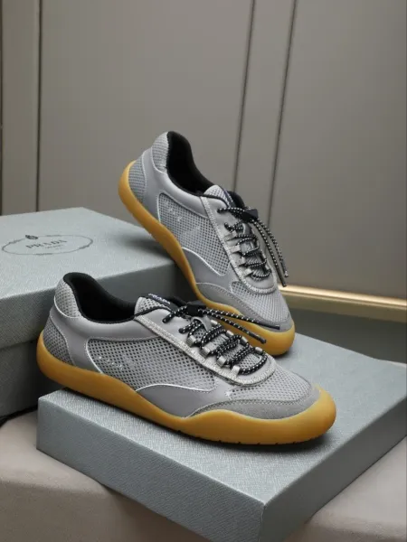 Prada Re-Nylon Mesh Sneakers Gray and Amber - 5