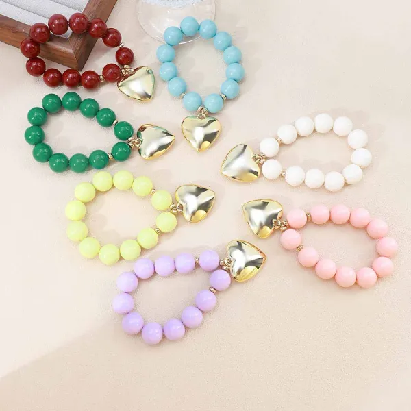 Design Heart Charm Bracelet Lilac Beaded Stretch Bracelet Jewelry - 28
