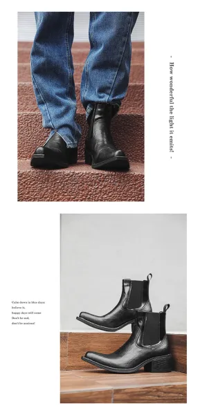 Design Chelsea Boots Black Leather Chunky Heel Boots - 5