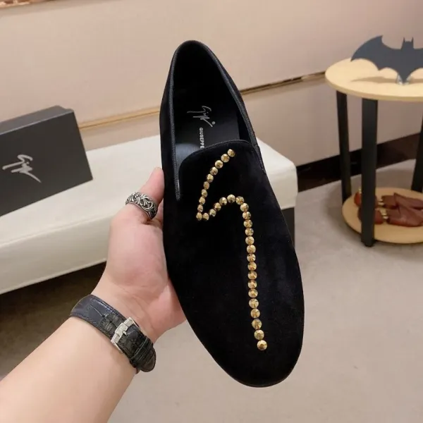Design Giuseppe Zanotti Black Velvet Loafer with Gold Studs Loafers - 1