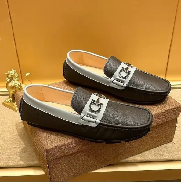 Salvatore Ferragamo Gancini Loafer Black and Gray Leather Loafers - 13