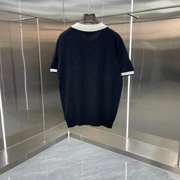 Design Knit Polo Shirt with Contrasting Collar and Zip Placket in Black Tops Polo - 15