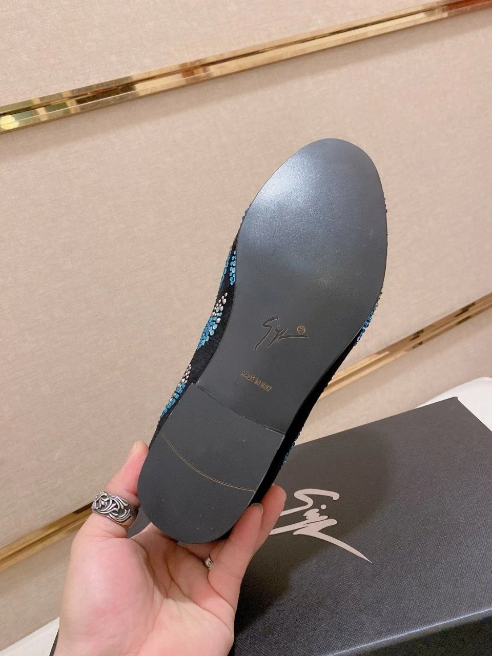Design Giuseppe Zanotti Crystal-Embellished Velvet Loafers Blue Black Loafers - 10