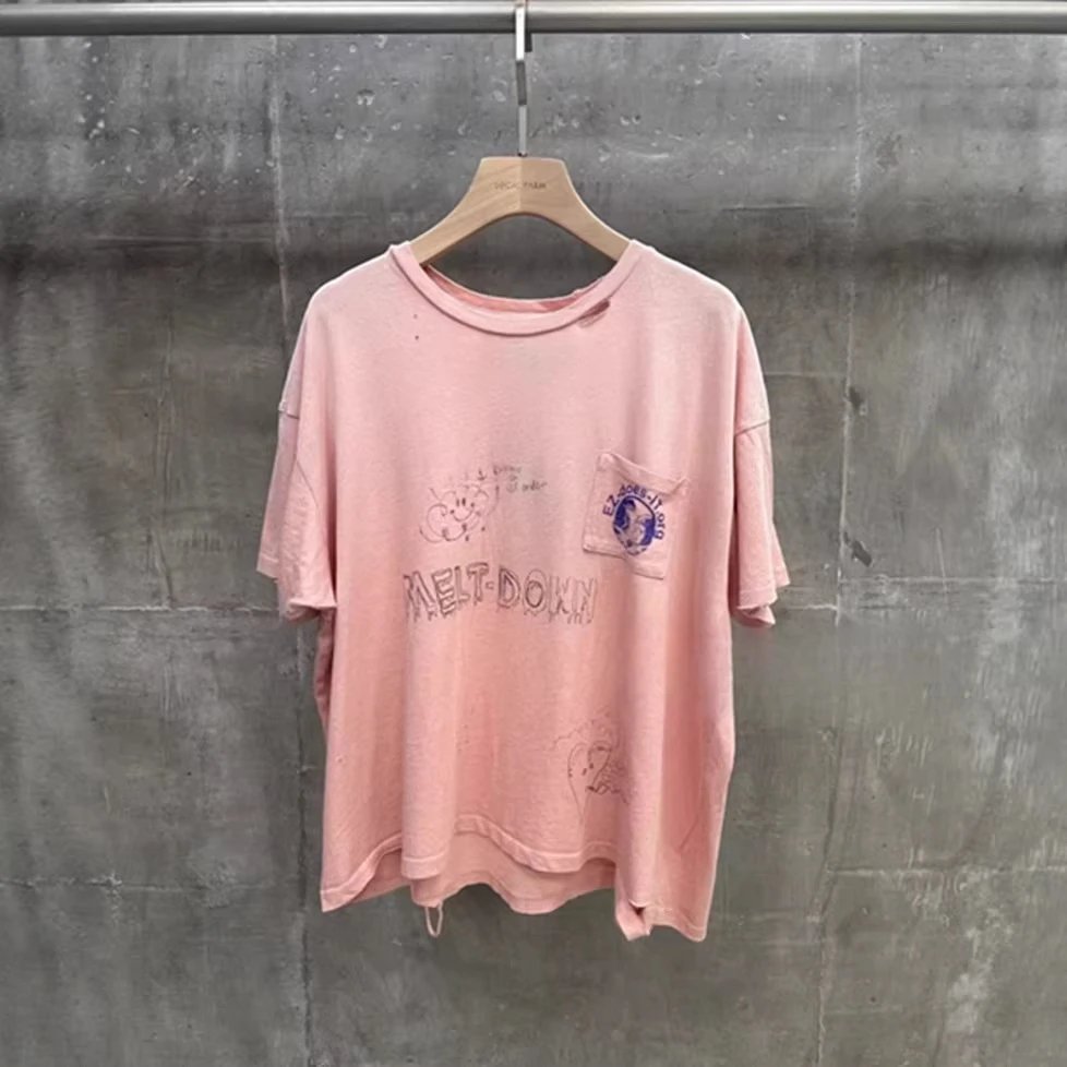 Pink Graphic Print Distressed Oversized T-Shirt