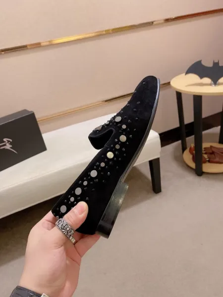 Design Embellished Suede Loafer Black with Turquoise and Silver Studs - 4