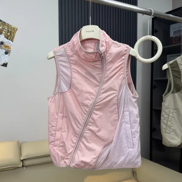 Design Umigio / U Lightweight Mesh-Panel Vest Pink Outerwear.vest - 6