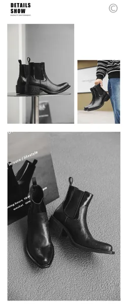Design Chelsea Boots Black Leather Chunky Heel Boots - 9