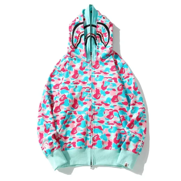 A Bathing Ape Shark Camo Full-Zip Hoodie Pink Turquoise - 1