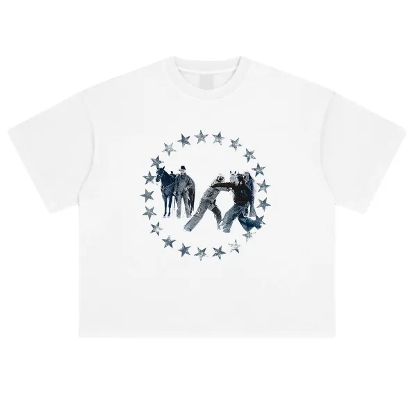 Design Western Star Circle Graphic T-Shirt Black - 9