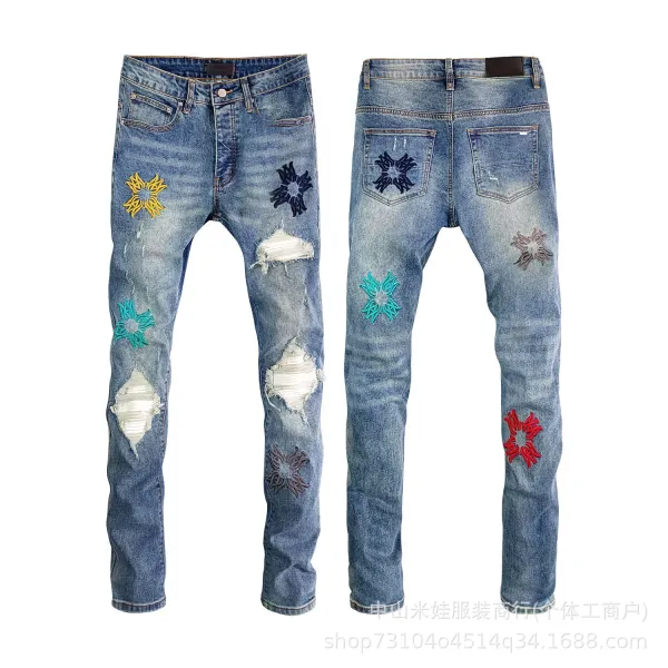 Amiri Script Logo Distressed Slim Fit Jeans Blue - 9