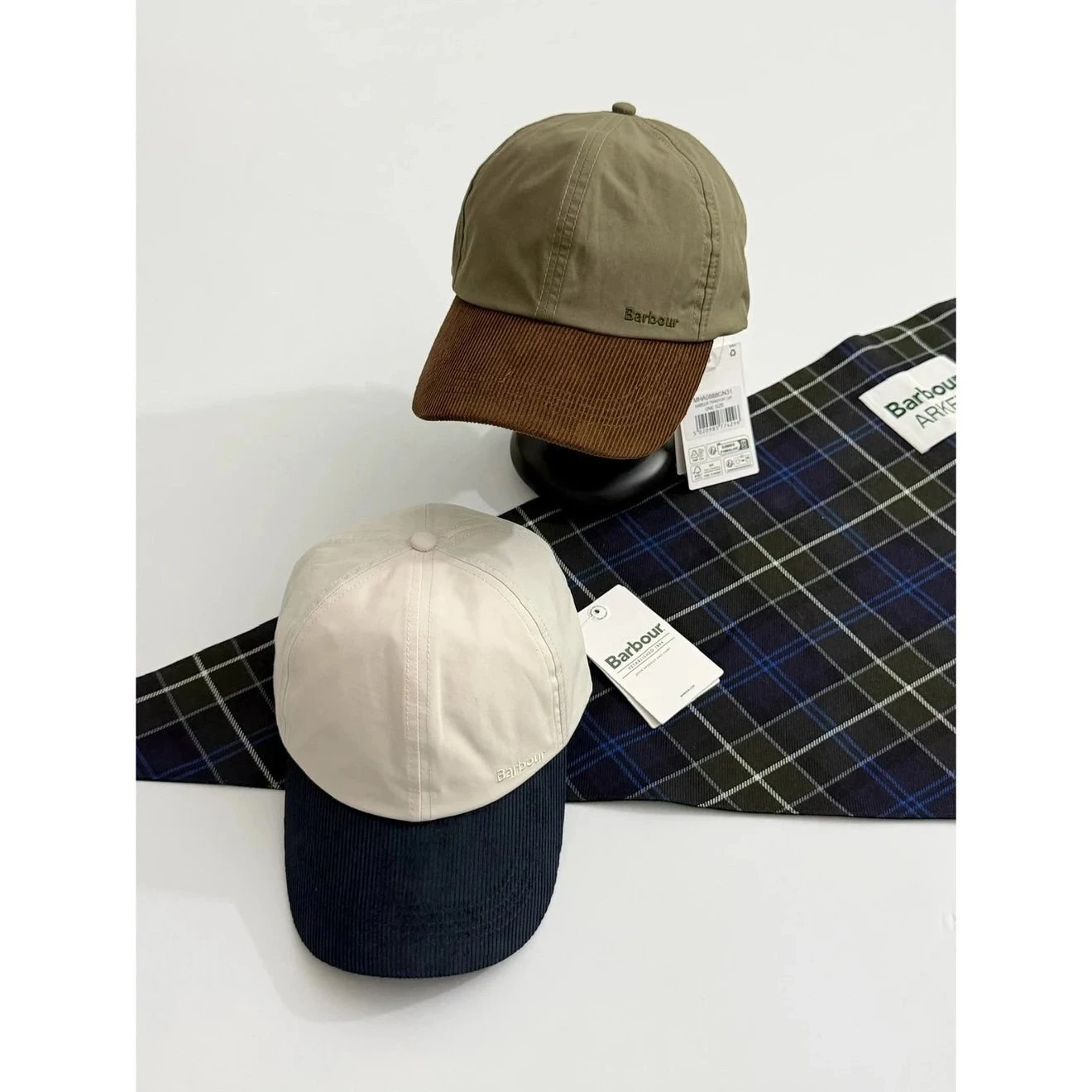 Burberry Barbour Corduroy Brim Baseball Cap Olive / Brown and Cream / Navy Hats