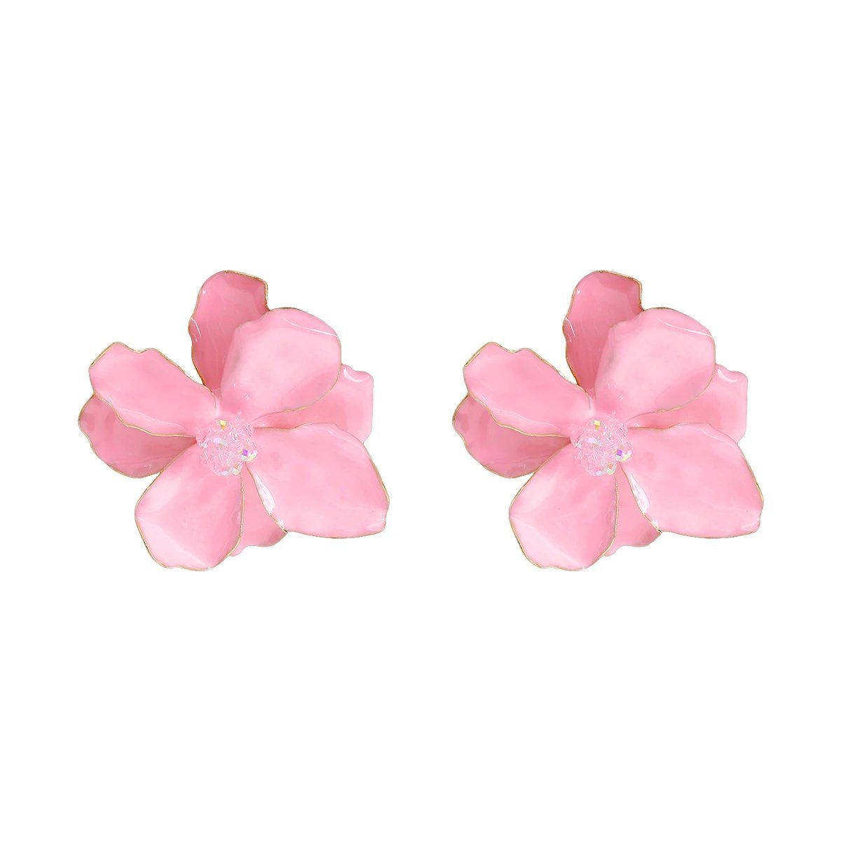 Floral Enamel Stud Earrings Orange with Crystal Center Jewelry