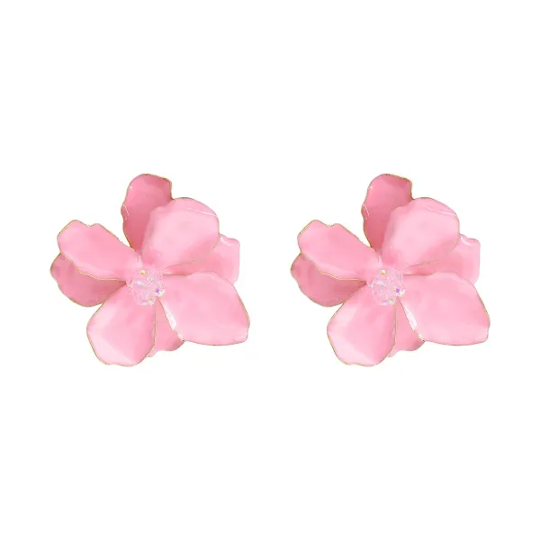 Design Floral Enamel Stud Earrings Pink Jewelry - 1