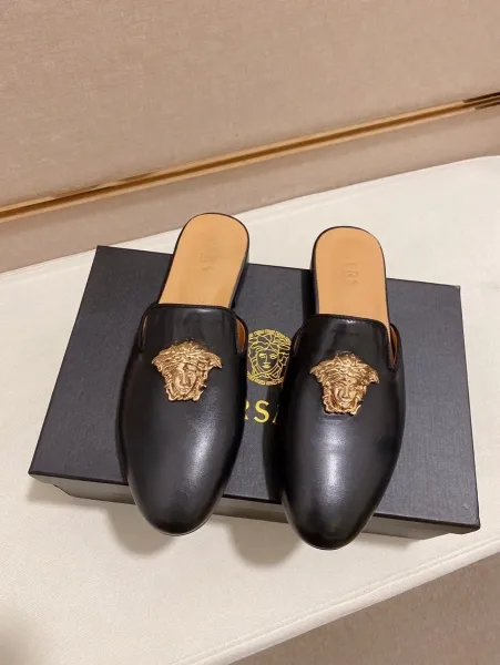 Versace Medusa Head Black Leather Mule Slipper - 3