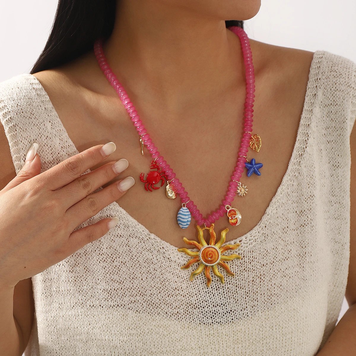 Design Charm Necklace Multicolor Seafood & Shell Pendant Necklace Jewelry - 17