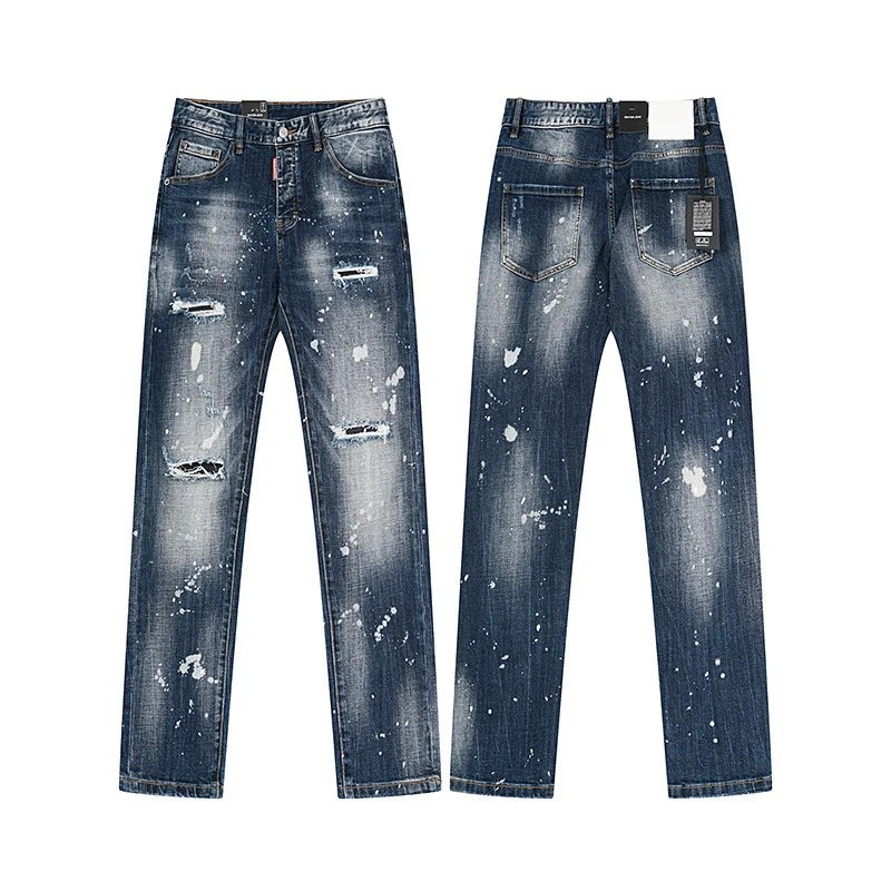 Distressed Denim Jeans Blue Black Washed Ripped Style