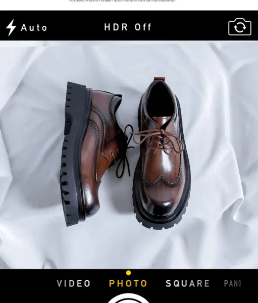 Design Brogue Platform Oxford Black Leather Shoes - 4