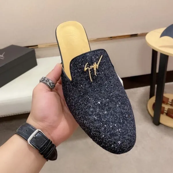 Philipp Plein Glitter Loafer Mule Black Shoes - 1