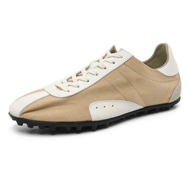 Design Retro Runner Beige and White Canvas Sneakers - 1